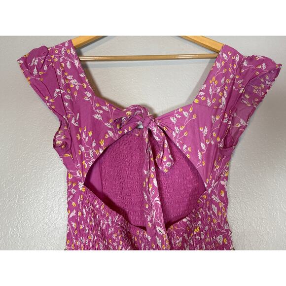 Caroline Constas Floral Smocked Tiered Tie Back Midi Dress Large Cottage Boho - Picture 6 of 10